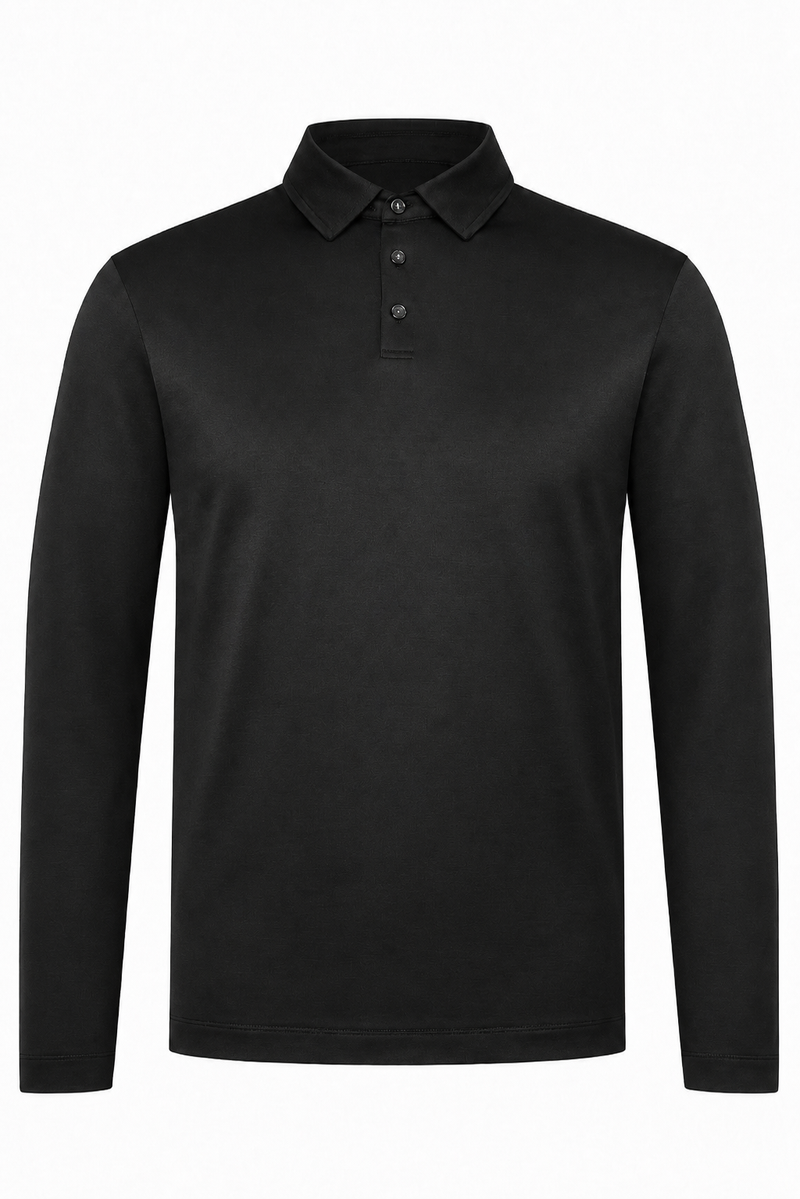 Polo manches longues coton mercerisé · Noir
