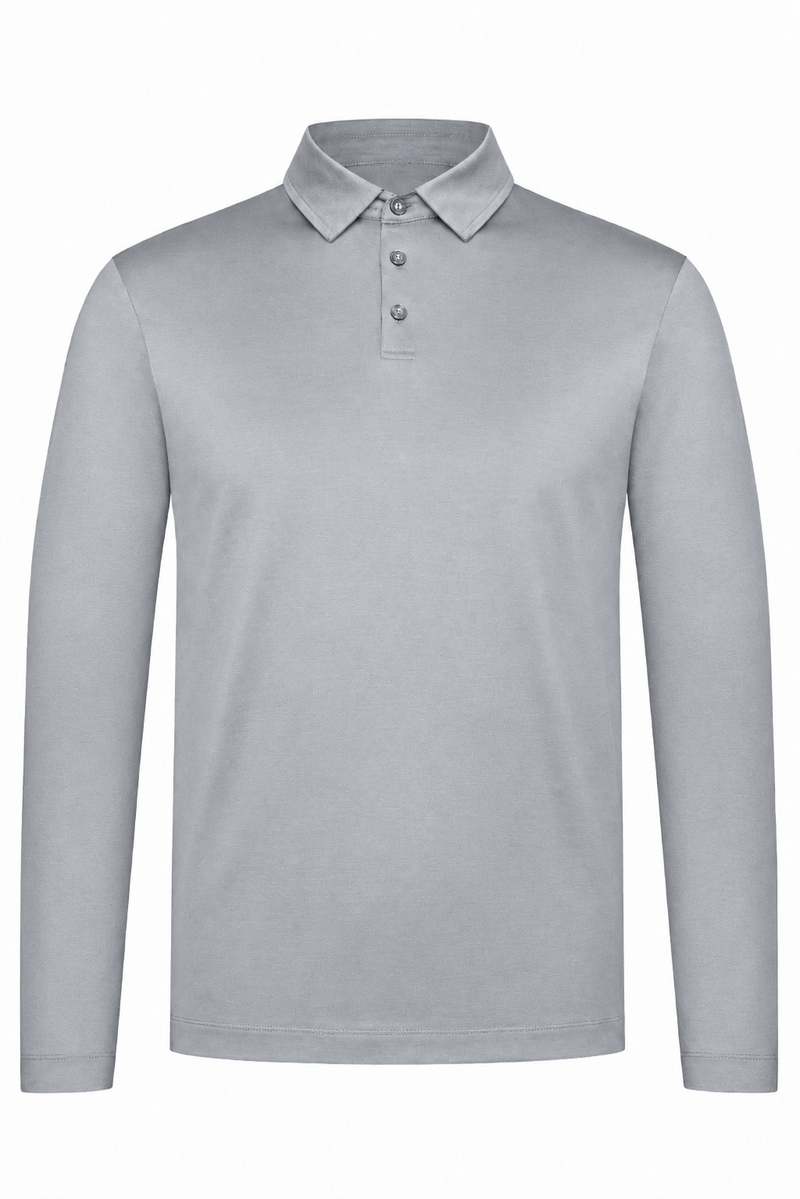 Polo manches longues coton mercerisé · Gris