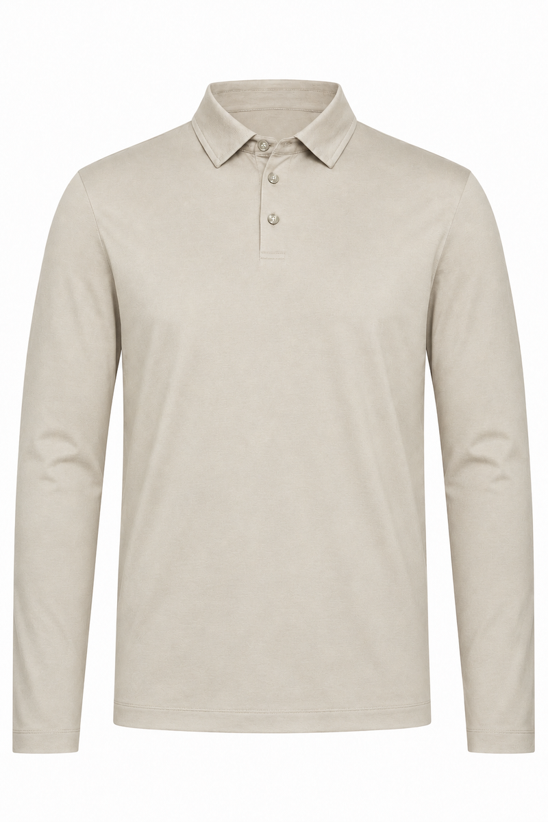 Polo manches longues coton mercerisé · Beige