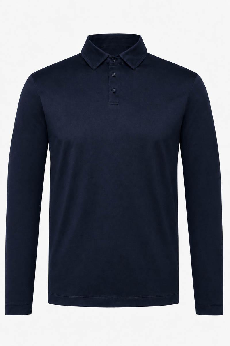 Polo manches longues coton mercerisé · Marine