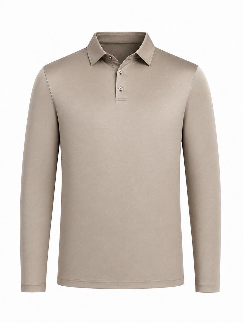 Polo manches longues coton mercerisé · Taupe