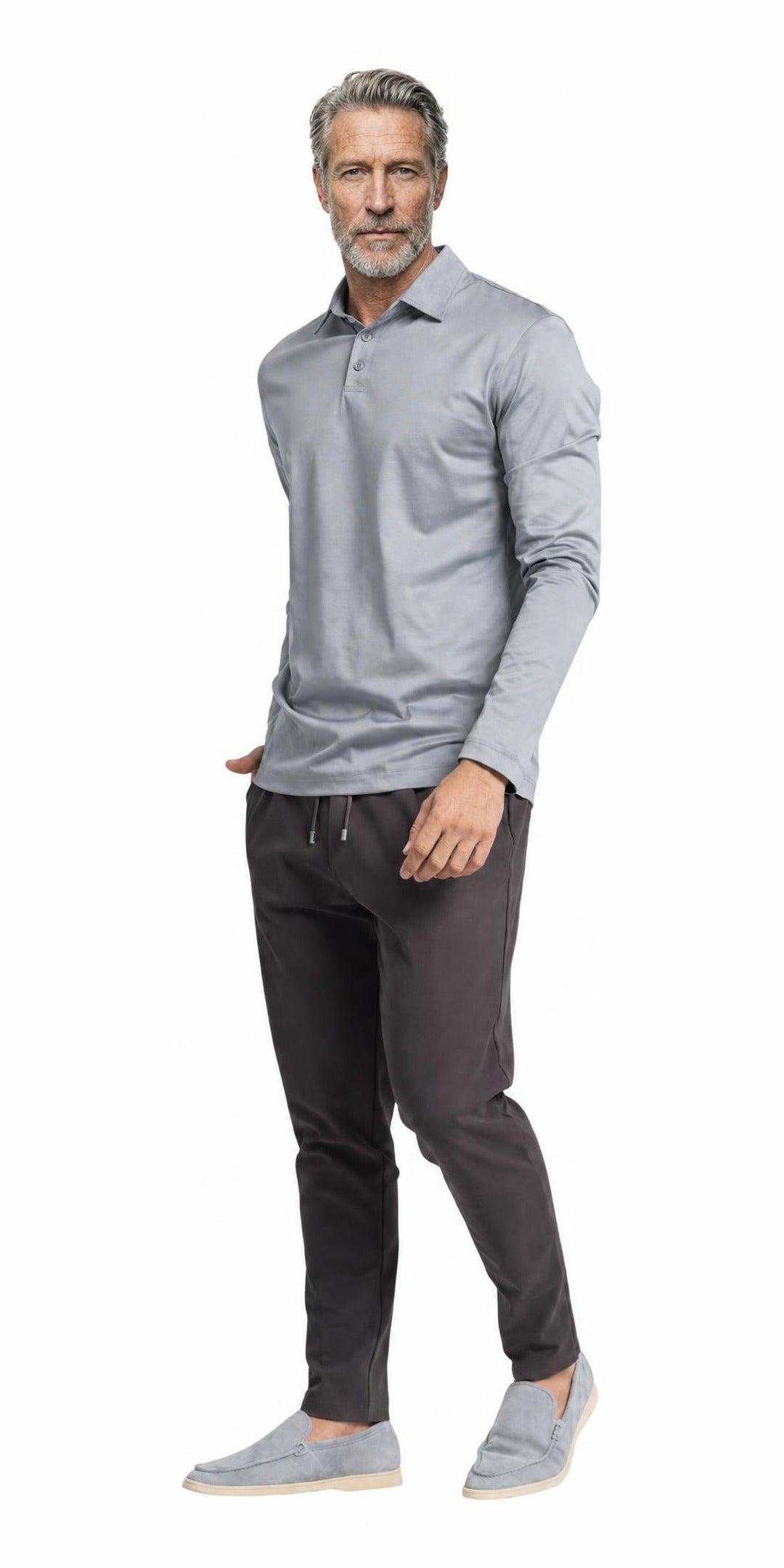 Polo manches longues raye · Gris — photo 1