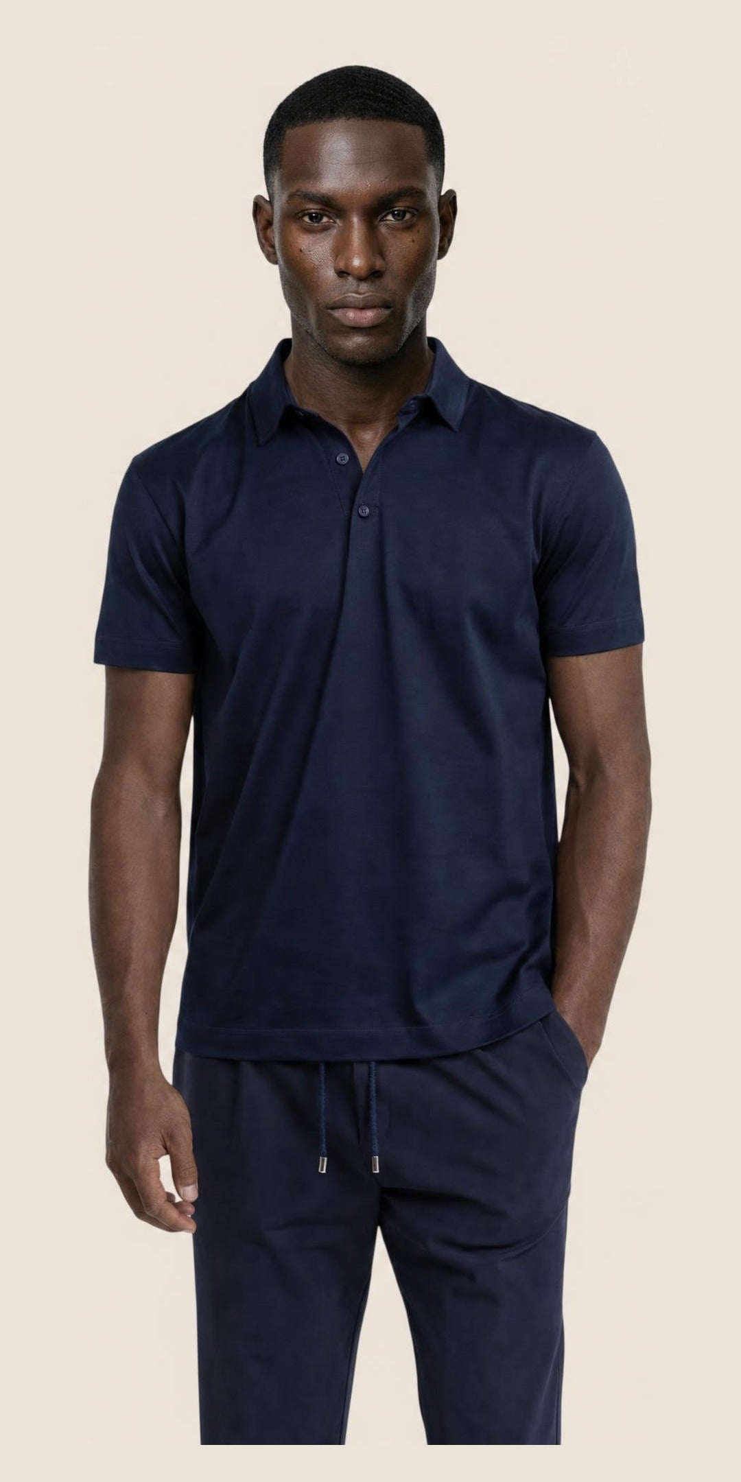 Polo manches longues raye en coton · Bleu marine — photo 1