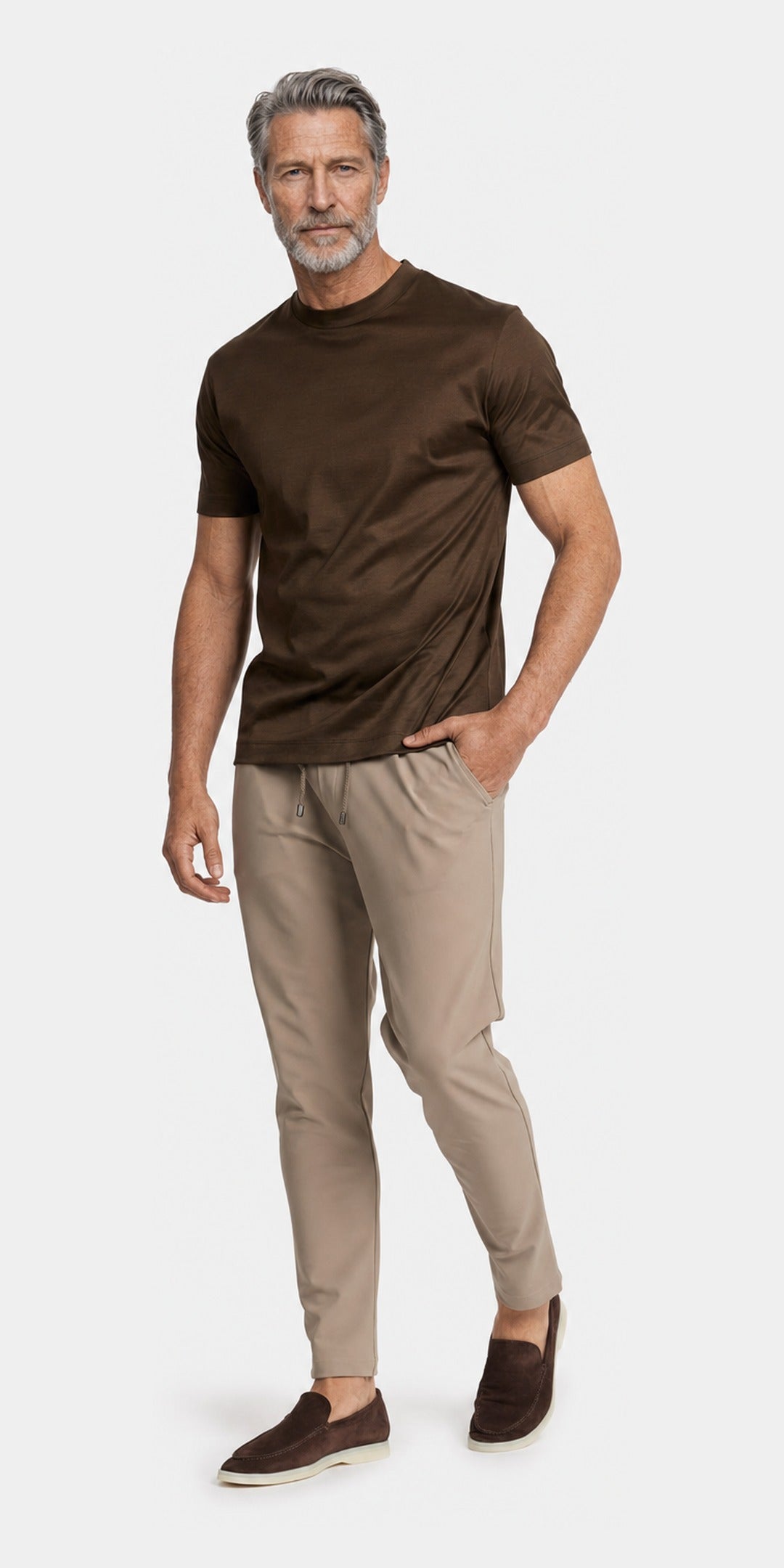 Polo manches longues coton mercerisé · Marron — photo 1