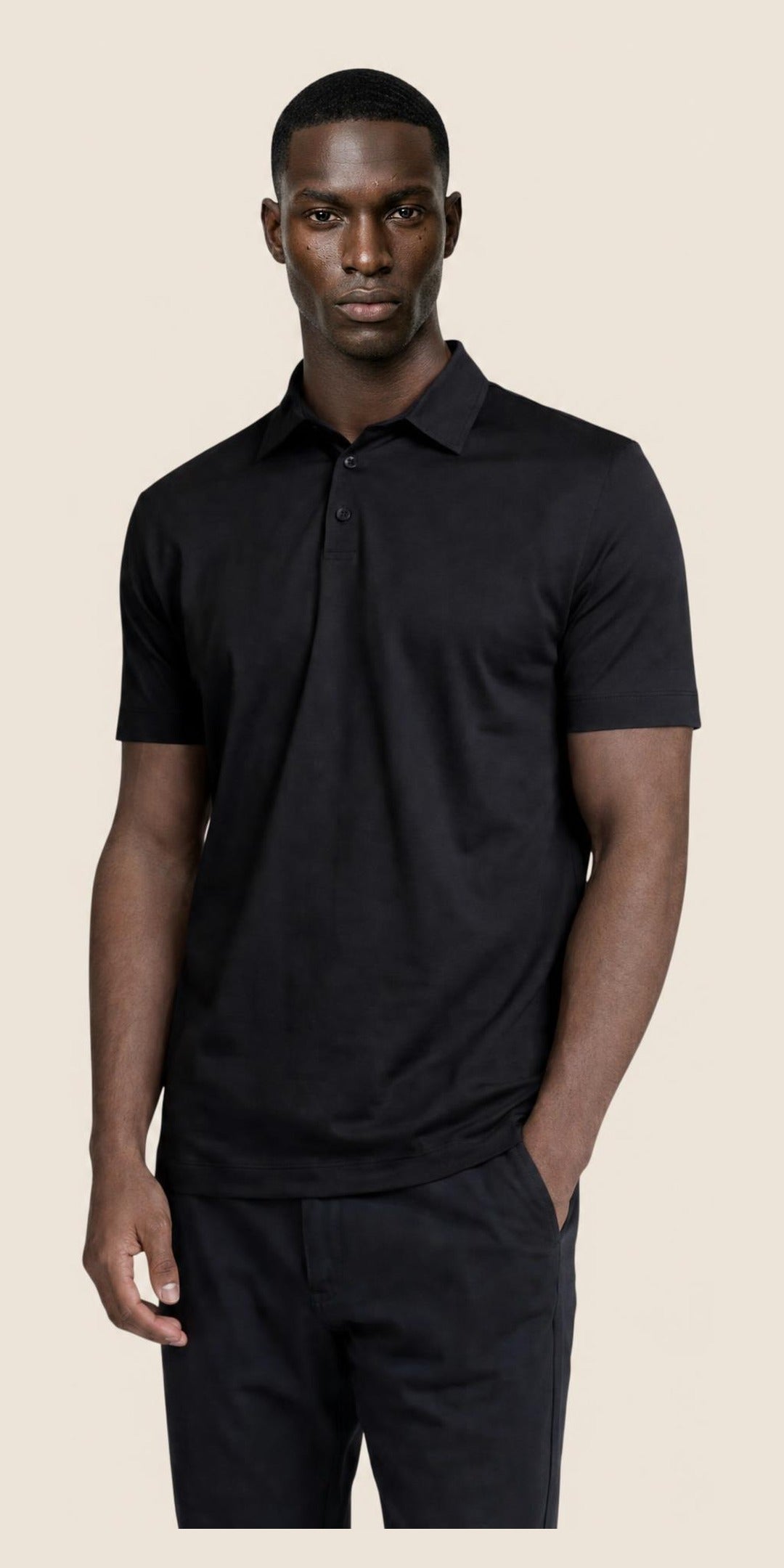 Polo manches longues raye en coton · Noir — photo 1