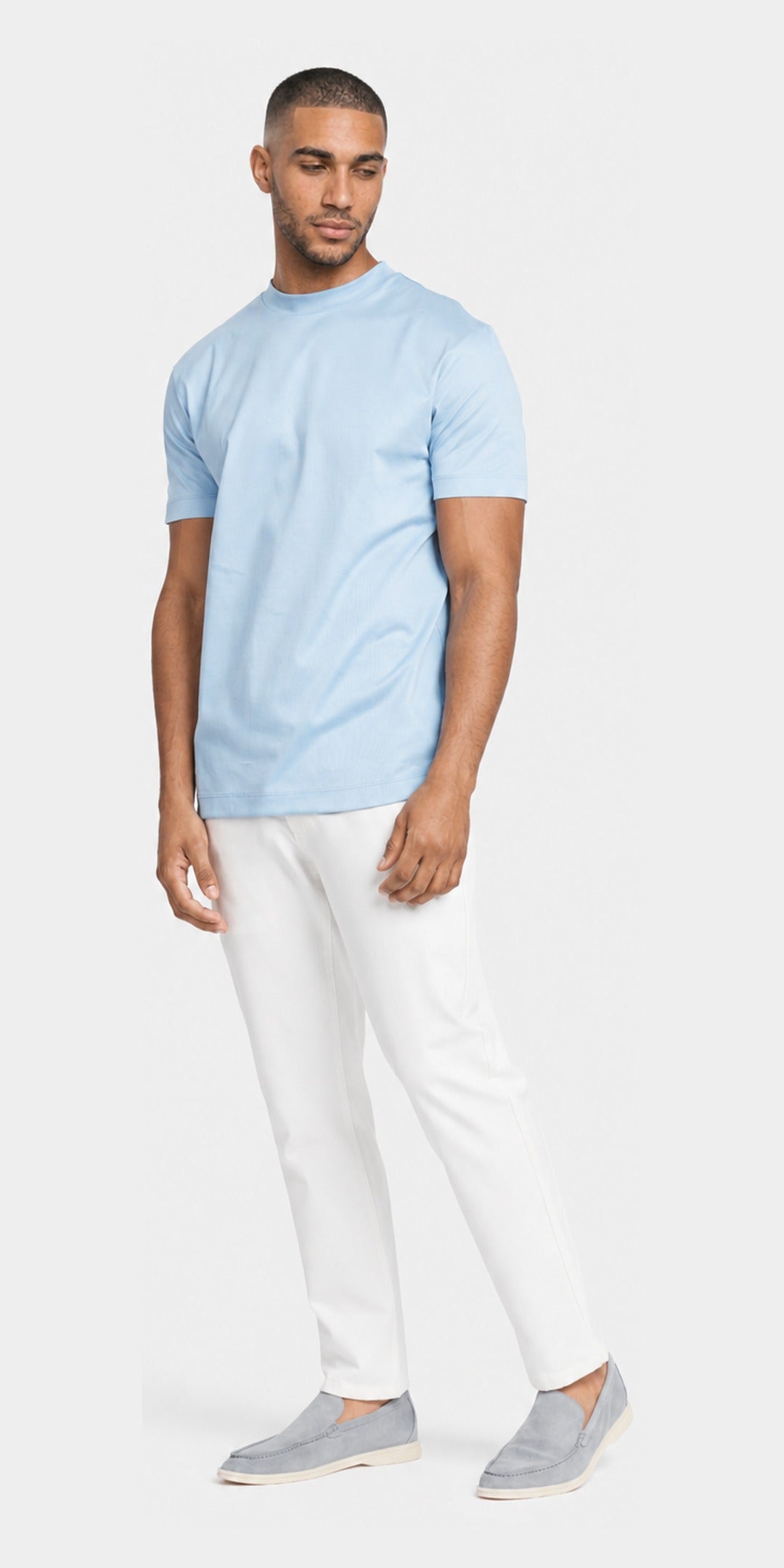 Polo manches longues coton mercerisé · Bleu clair — photo 1