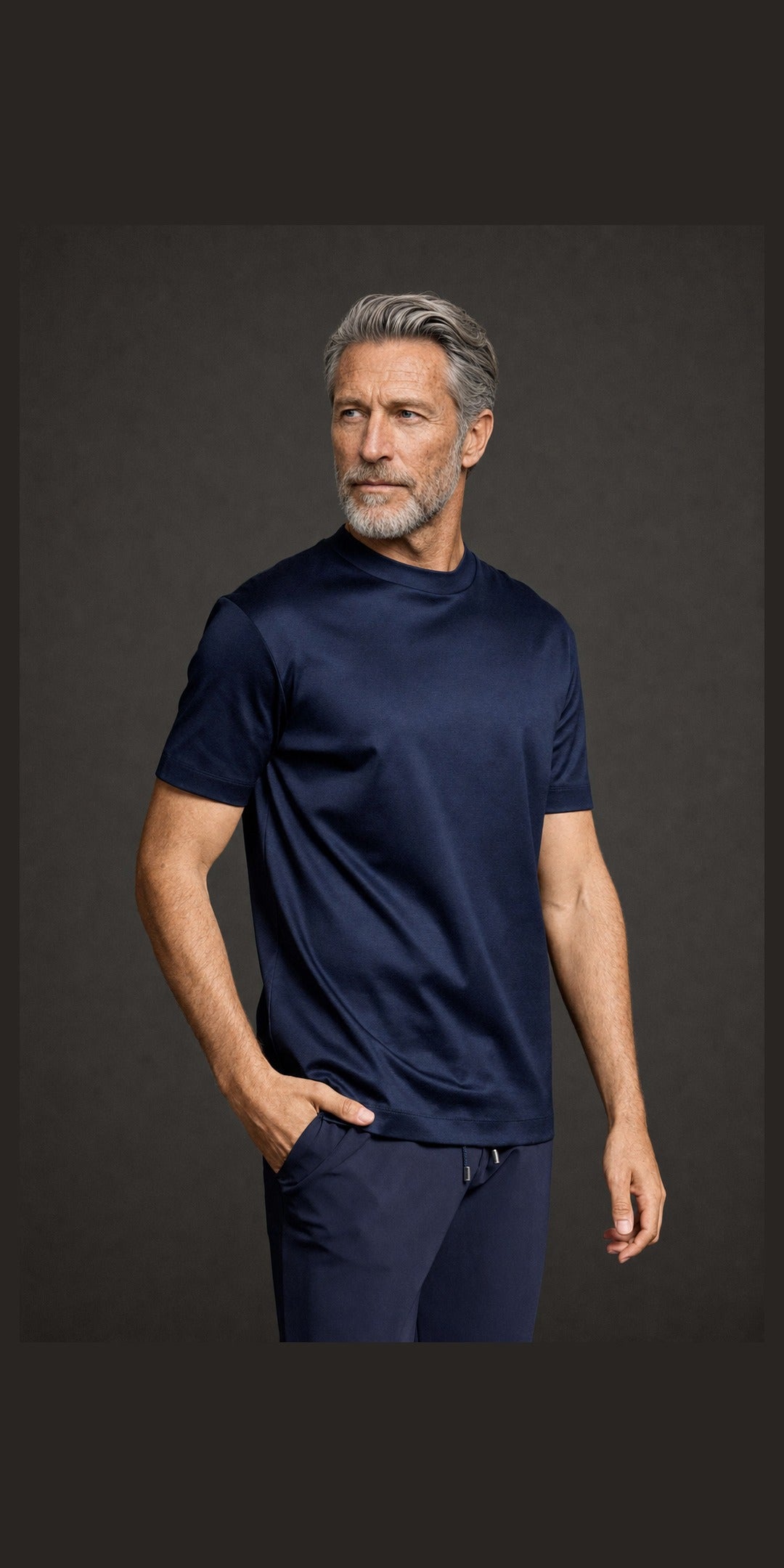 Polo manches longues coton mercerisé · Bleu marine — photo 1