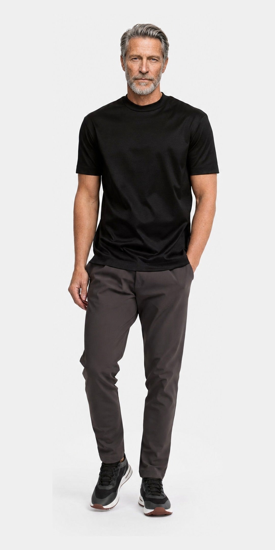 Polo manches longues coton mercerisé · Noir — photo 1