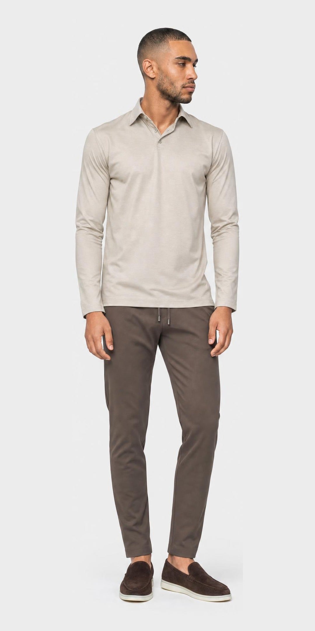 Polo manches longues raye · Beige — photo 1