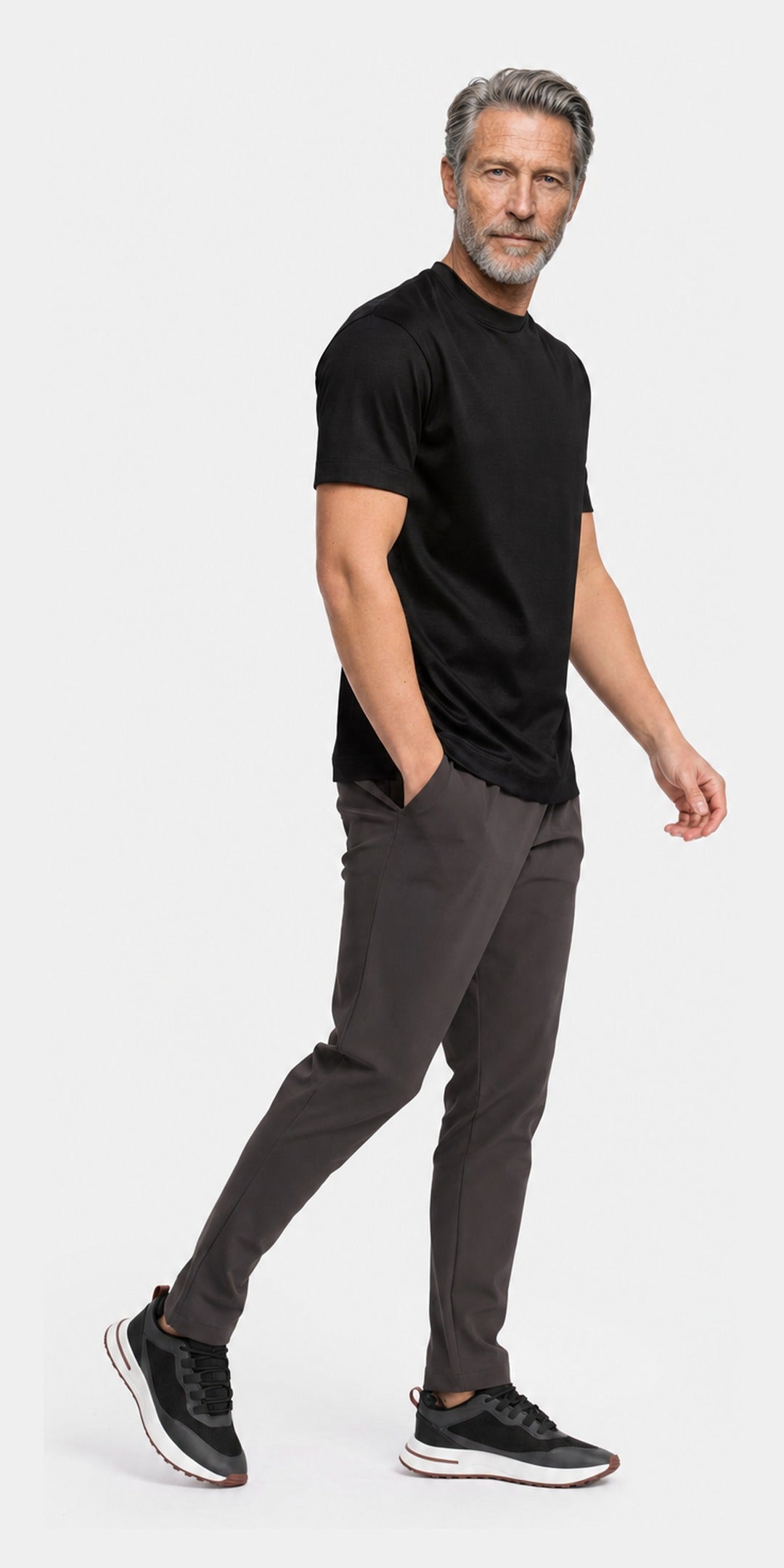 Polo manches longues coton mercerisé · Noir — photo 2
