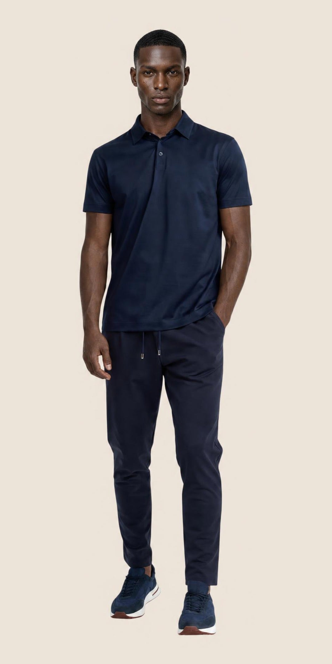 Polo manches longues raye en coton · Bleu marine — photo 2