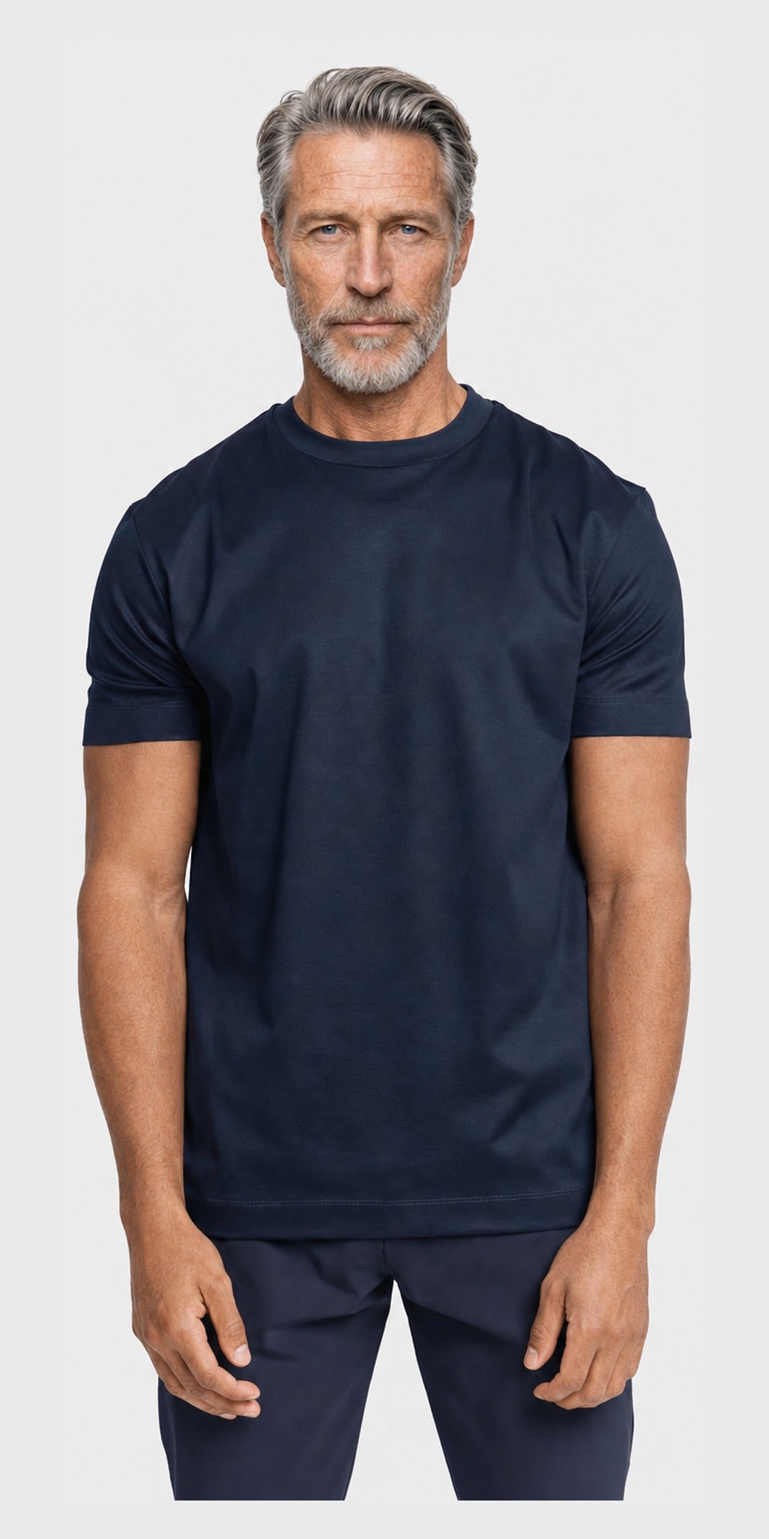 Polo manches longues coton mercerisé · Bleu marine — photo 2