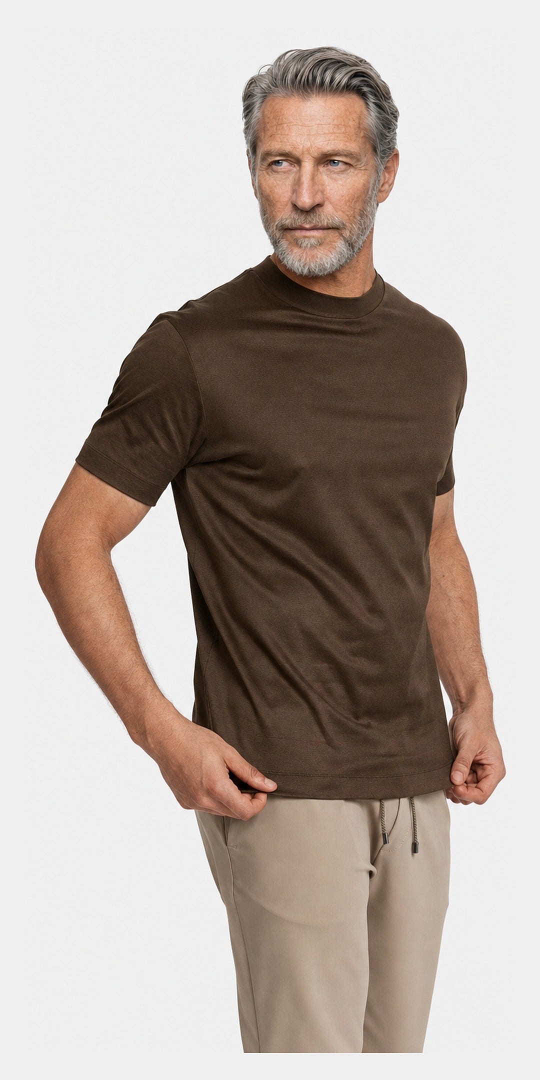 Polo manches longues coton mercerisé · Marron — photo 2