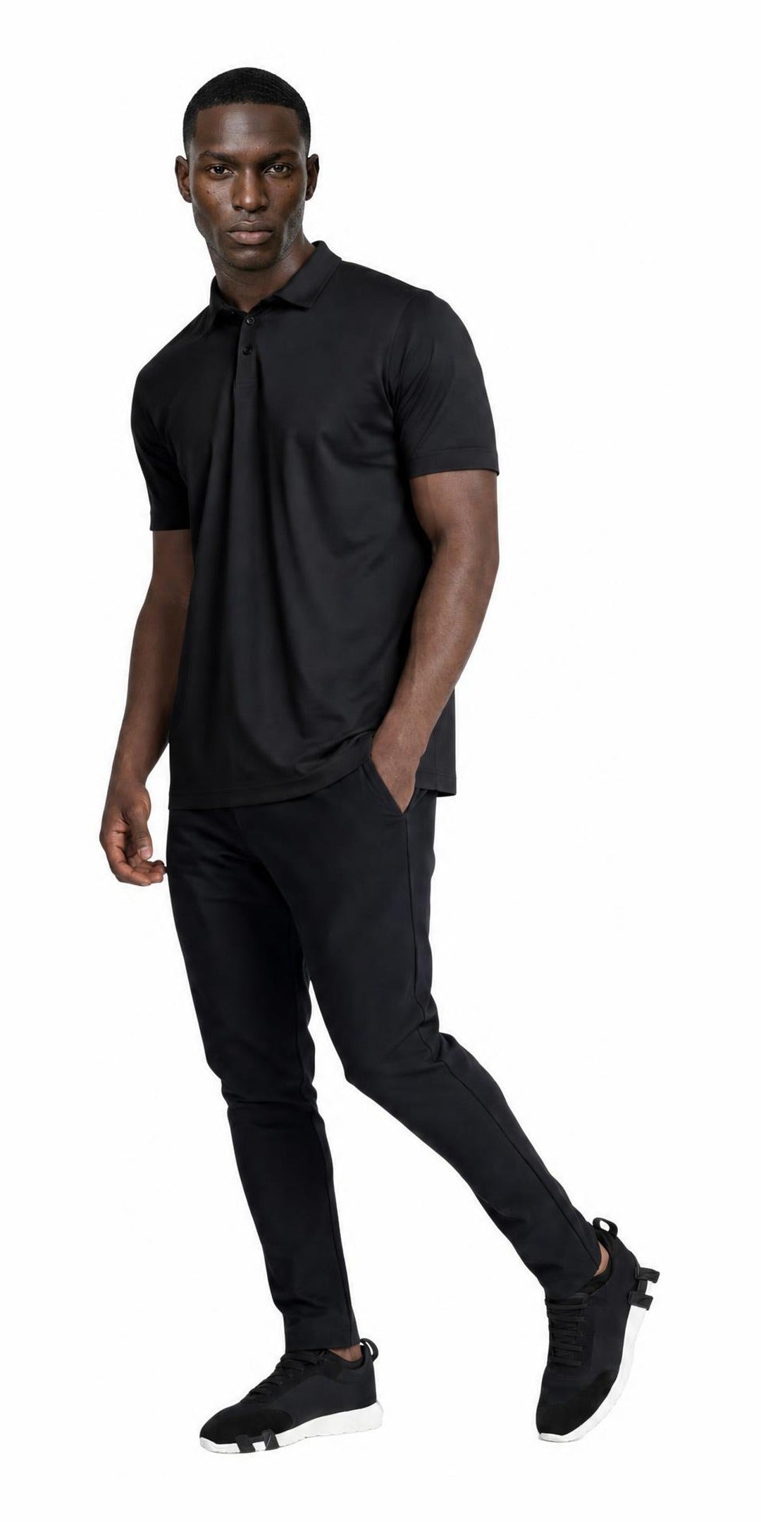 Polo manches longues raye en coton · Noir — photo 2