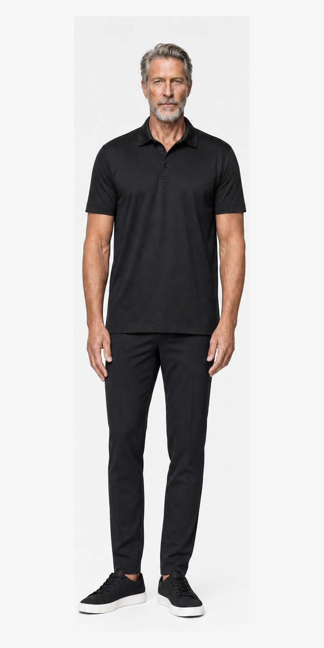 Polo manches longues raye en coton · Noir — photo 3