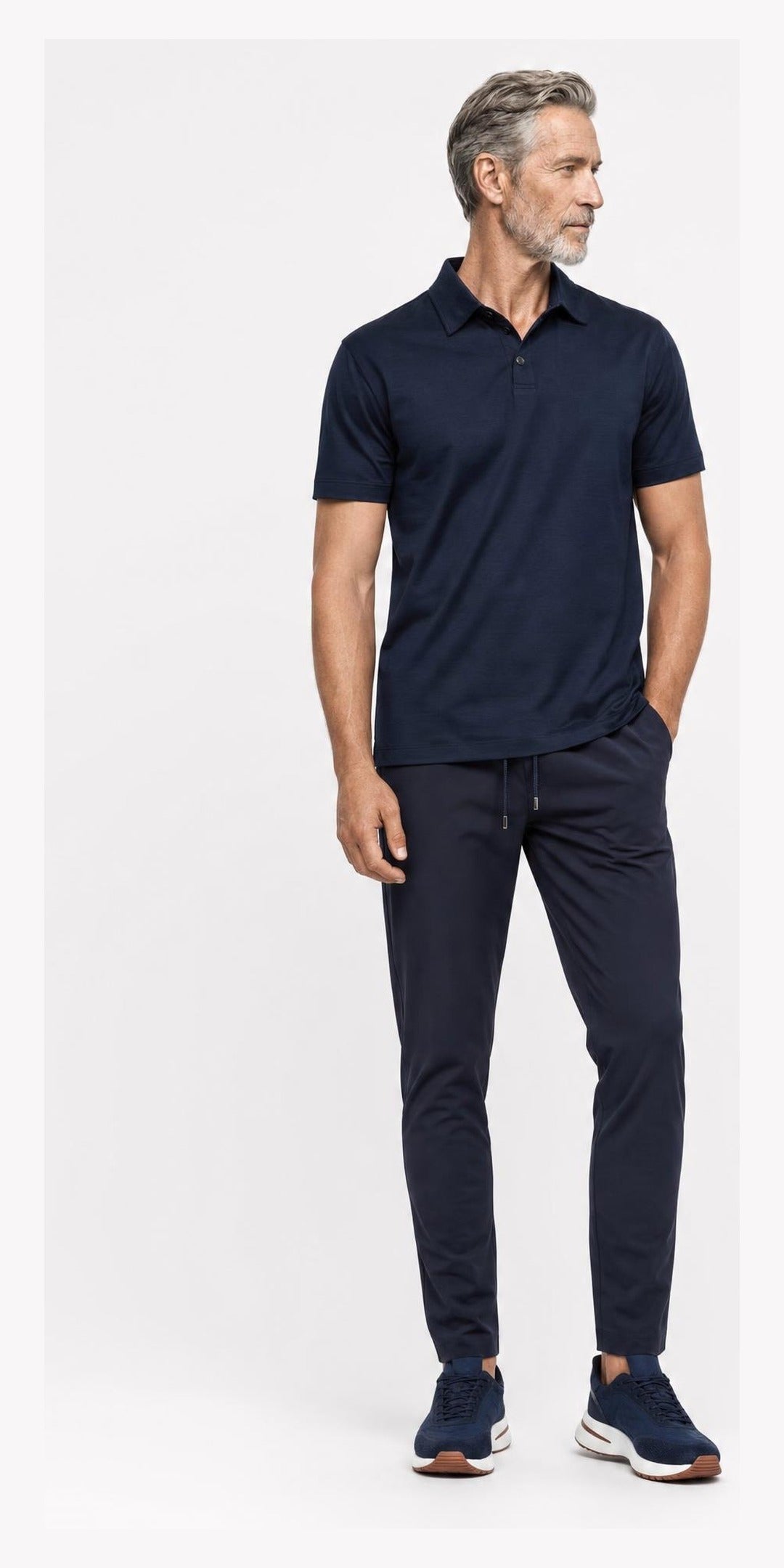 Polo manches longues raye en coton · Bleu marine — photo 3
