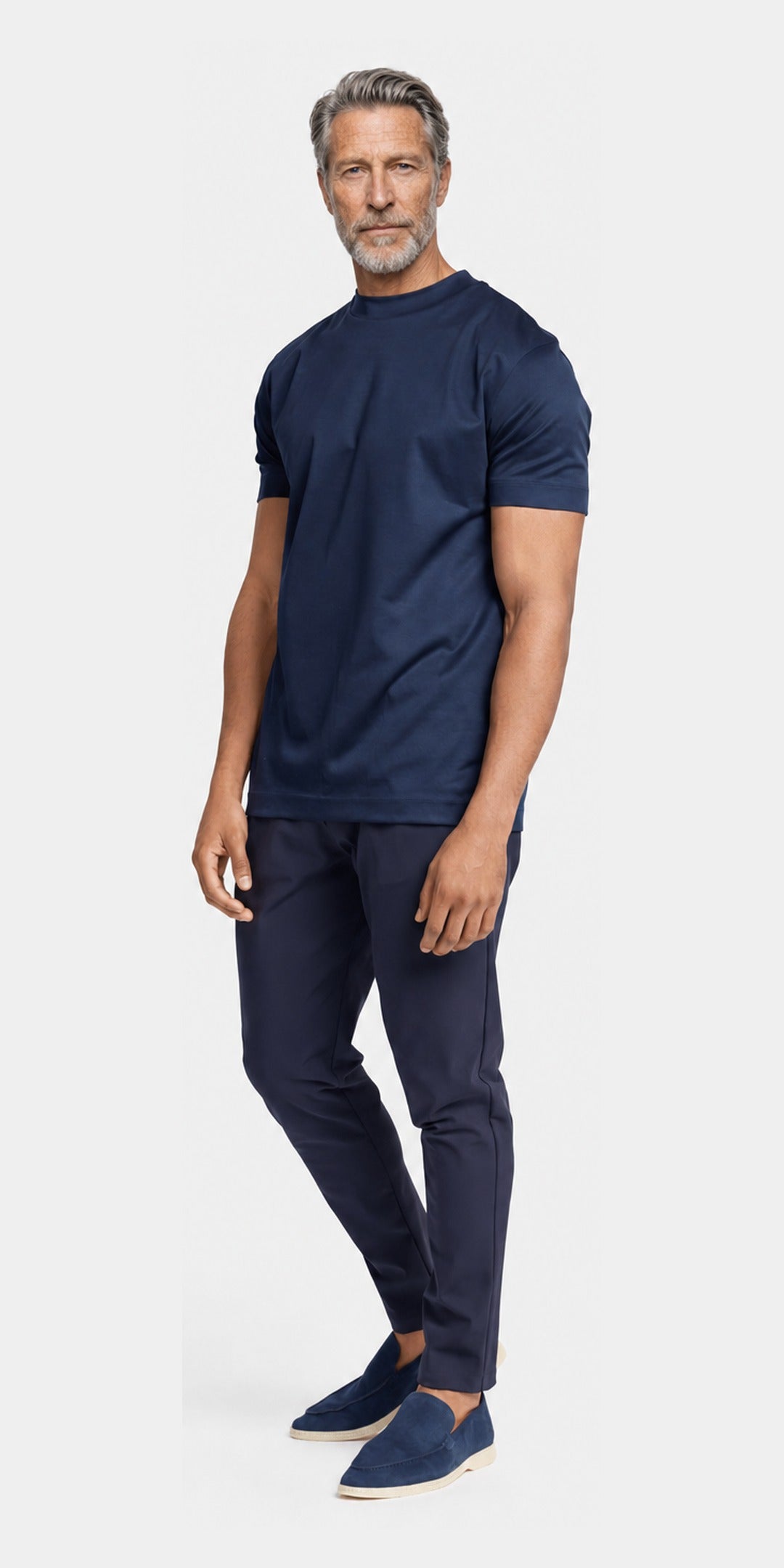 Polo manches longues coton mercerisé · Bleu marine — photo 3