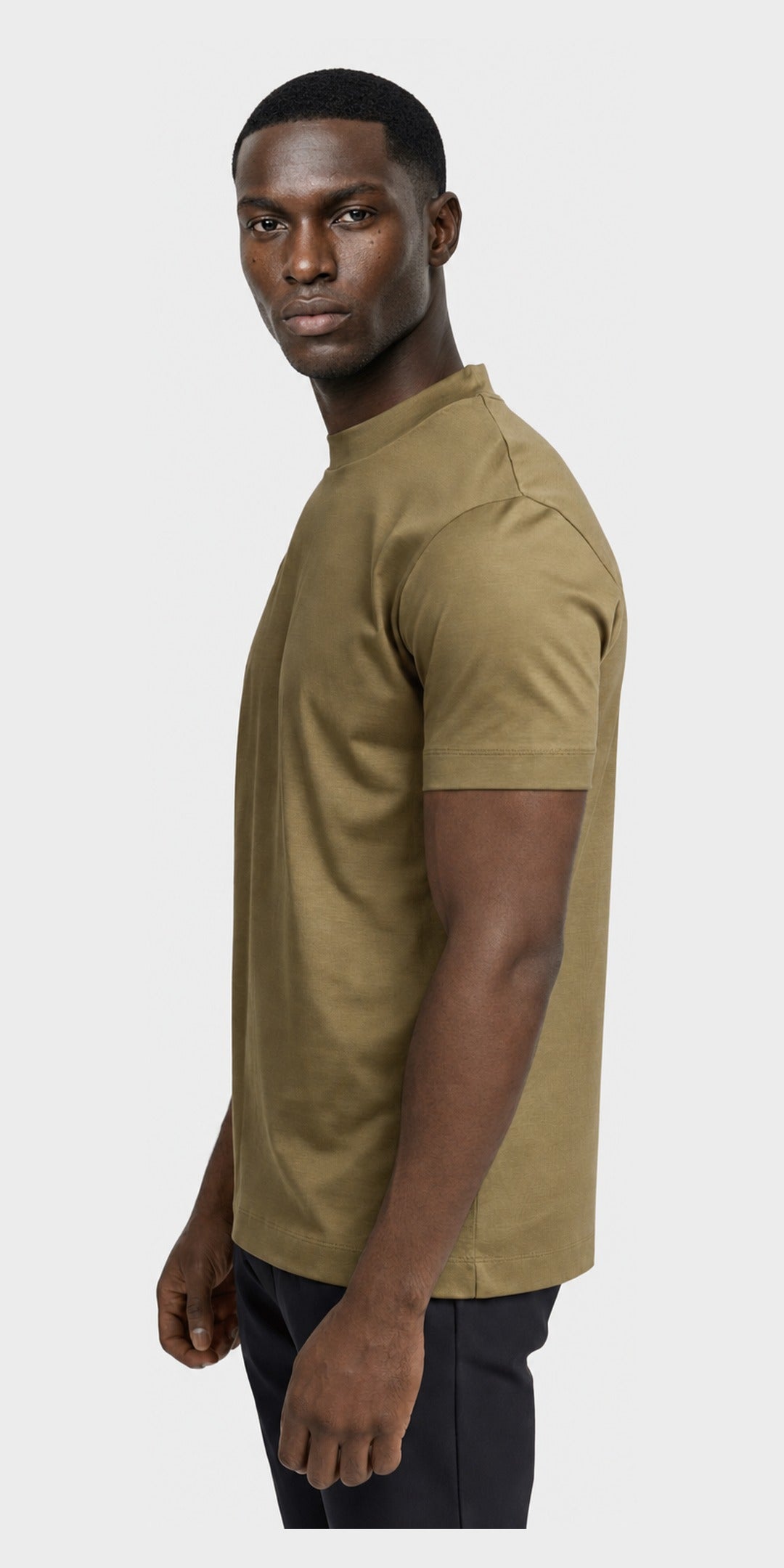 Polo manches longues coton mercerisé · Vert olive — photo 3