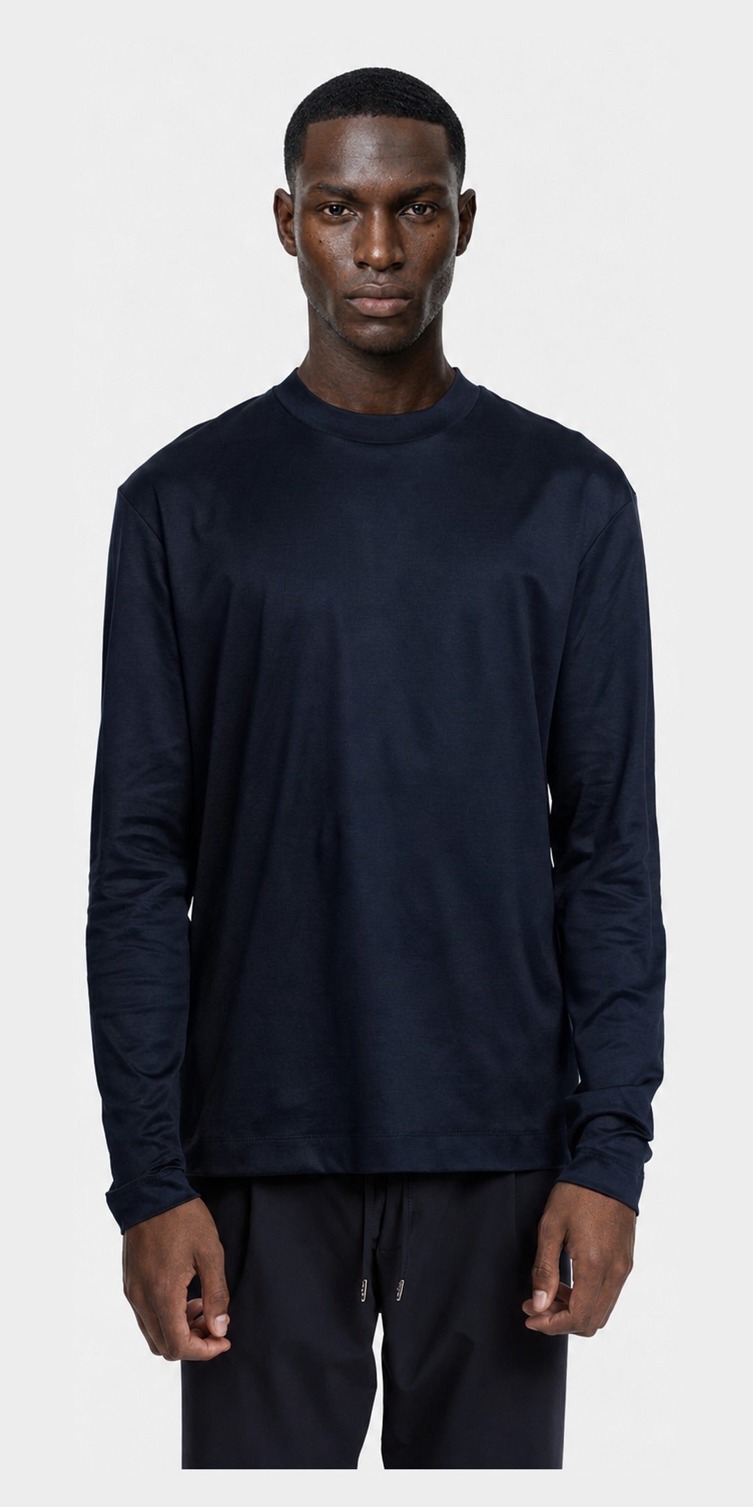 Polo manches longues raye en coton mercerisé · Bleu marine — photo 4